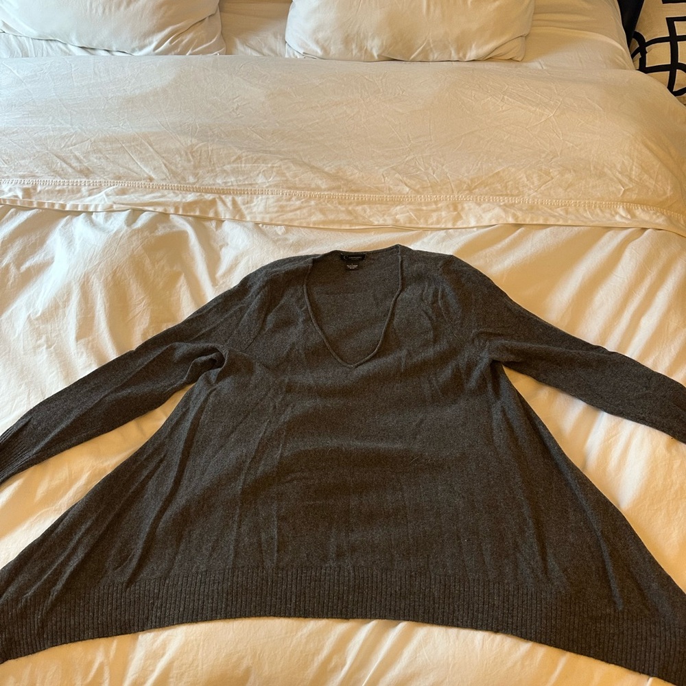V neck charcoal cashmere sweater. Size L